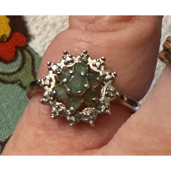 Vintage 925 Sterling Silver Ring With Green Gemstone & Clear Crystals Size 6 2.5 - Picture 7 of 11
